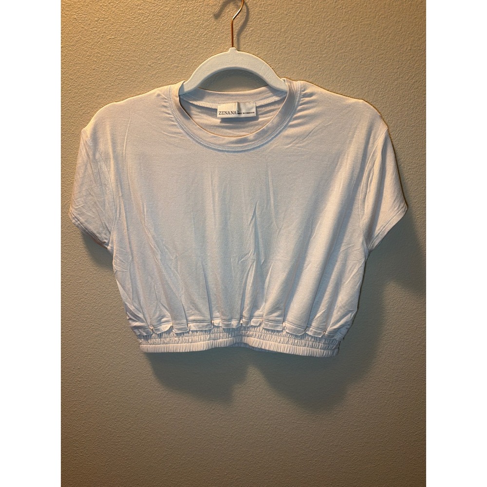 Zenana Womens Oat Color‎ Smocked Hem Cropped T-Shirt RT-8561BA5 Size L